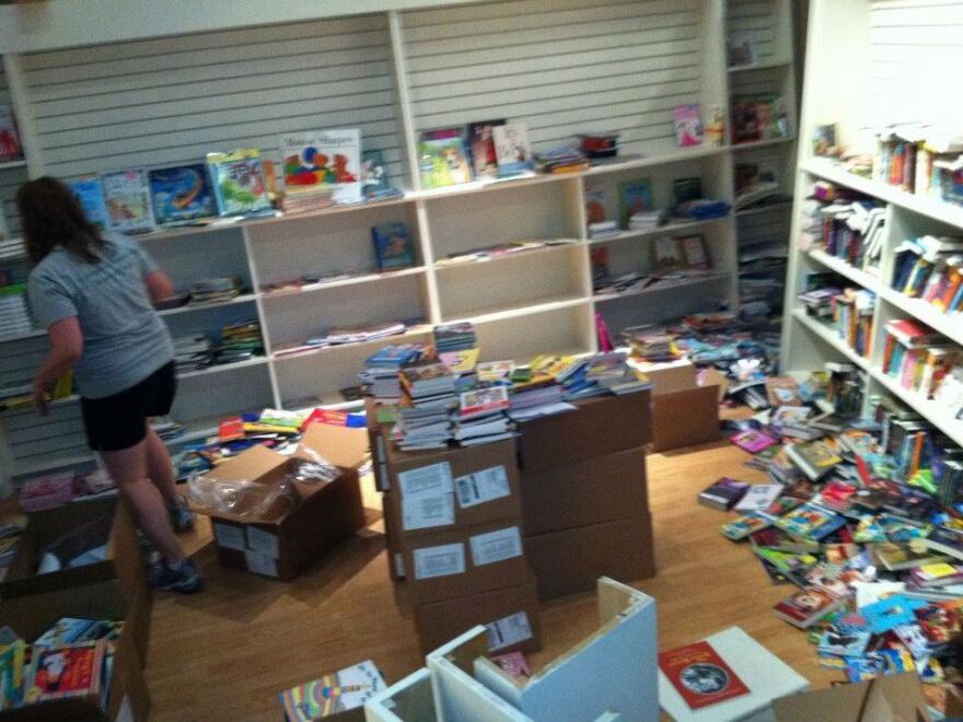 Getting organized: The children's section gradually takes shape.