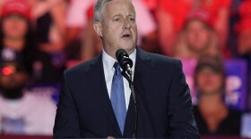 Michael Whatley, chairman of the Republican National Committee, speaks at a campaign rally, Nov. 2, 2024, in Greensboro, NC. 