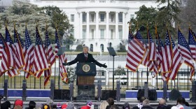 FILE - The White House in the background, President Donald Trump speaks at a rally in Washington, Jan. 6, 2021. The House committee investigating the U.S. Capitol insurrection is asking Ivanka Trump, daughter of former President Donald Trump, to voluntarily cooperate with its investigation. (AP Photo/Jacquelyn Martin, File)