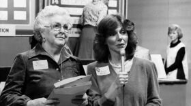 Black and white photo of fund raising telethon