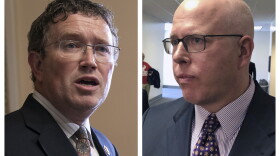 Republican Rep. Thomas Massie (left) and his Republican challenger Todd McMurtry.