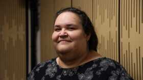 Vera Starbard poses in a KTOO studio in Juneau on Nov. 24, 2025.