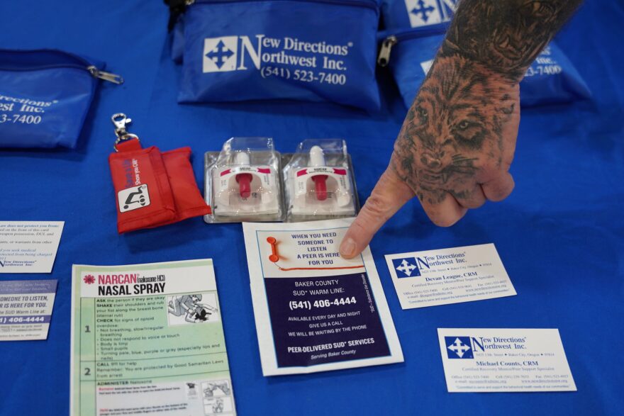 Free narcan kits that reverse fentanyl overdoses are offered at a health fair in Baker City on Oct. 22, 2024.