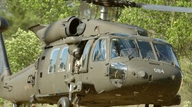 Training in a Black Hawk helicopter at Camp Grayling.
