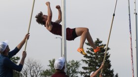 Beau Karst celebrates breaking his own state record during the pole vault competition at the 2024 State Track and Field Championships