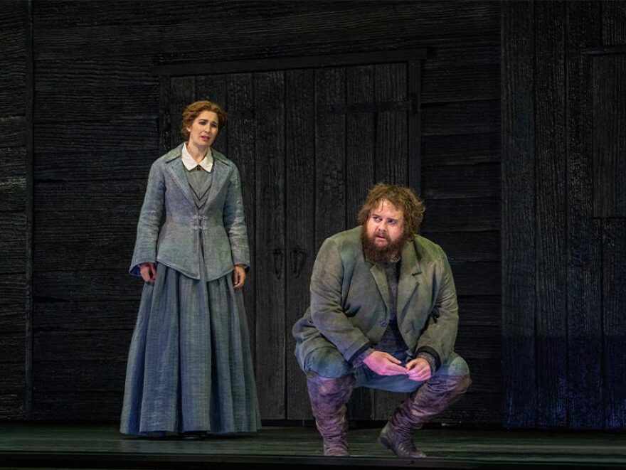 Allan Clayton as Peter Grimes and Nicole Car as Ellen Orford, in The Met Opera's 2022 production of 'Peter Grimes.'