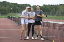 Teri Evans, right, coaches her daughters Cara, left, and Anna, center, on the Montrose girls tennis team. Cara won the Class 2A state championship last season and hopes for a repeat this year.