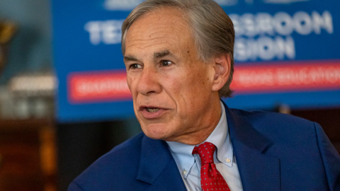 Gov. Greg Abbott speaks to the Texas Classrooms Commission inside the Governor’s mansion in Austin on Aug. 10, 2026.