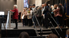 Anna Frank accepts the Citizen of the Year Award at the 2025 Alaska Federation of Natives Convention.