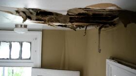 A hole in the ceiling at a Bloomington rental property.