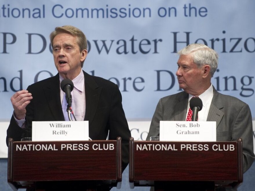 Co-chairs William Reilly (left) and former U.S. Sen. Bob Graham announced the spill commission's final recommendations on Tuesday.