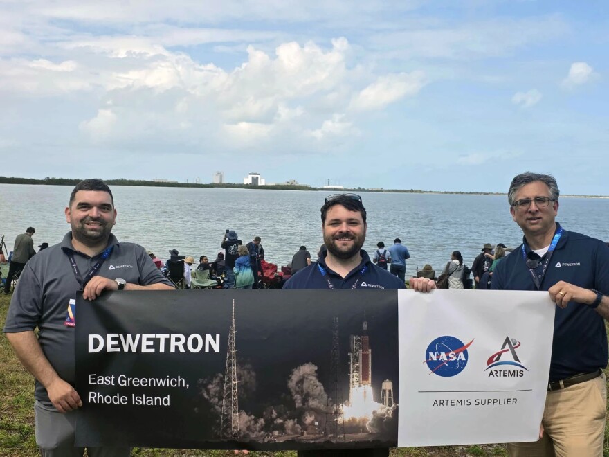 Dewetron’s Albon Redzeki, Corey Clark and Rajan Dass attended the launch of the Artemis II rocket at the Kennedy Space Center in Florida on April 1, 2026.