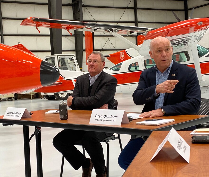 Montana Rep. Greg Gianforte and U.S. Agriculture Undersecretary Jim Hubbard hold a forest management roundtable at  the U.S. Forest Service’s Aerial Fire Depot and Smokejumper Center in Missoula, Nov. 7, 2019.