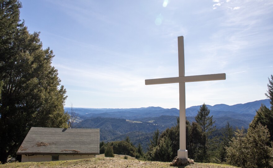 The scenic view from the top of the driveway at Mountain of Mercy in Honeydew.