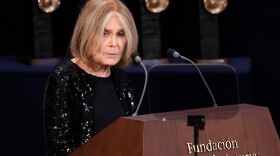 FILE - Gloria Steinem speaks during the 2021 Princess of Asturias Awards ceremony in Oviedo, northern Spain, Oct. 22, 2021.