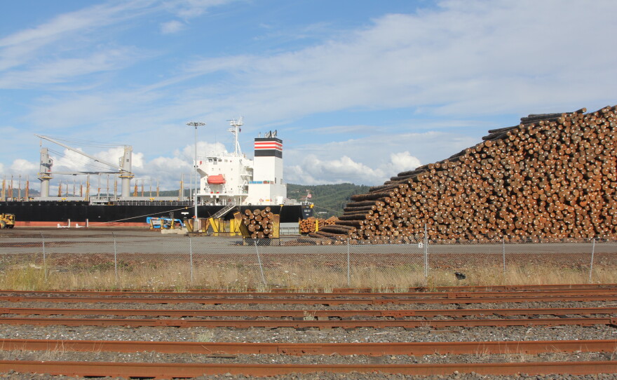 The Coos Bay Rail Line runs along the bay in North Bend, seen here Sept. 5, 2026.