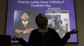 FILE - In this Dec. 19, 2013, file photo, Kathleen Friess gives a presentation on human trafficking for hotel and nightclub employees in Hamilton Township, N.J. New Jersey has failed over the past five years to fully carry out a law aimed at preventing human trafficking by skipping a requirement to issue annual reports on prevention efforts, The Associated Press has found. (AP Photo/Mel Evans, File)