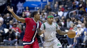 Isaiah Thomas of the Boston Celtics in action against the Washington Wizards at Verizon Center on January 24, 2017, in Washington.