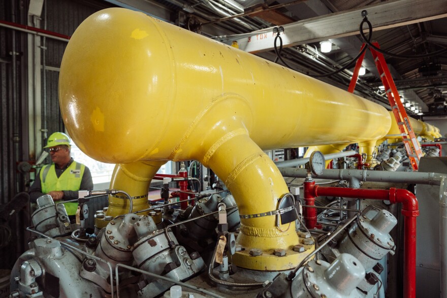 Natural gas compressors line a building at the Ameren Freeburg Natural Gas Storage Field as Tim Eggers, the company's director of gas storage, explains the usage process last month.