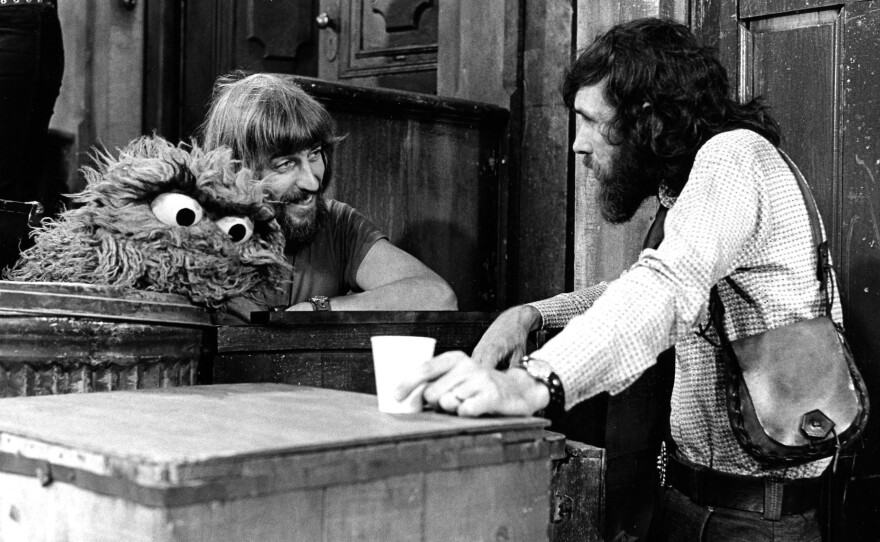 Caroll Spinney (left) with Jim Henson and Oscar in the 1970s.