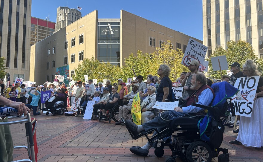 The crowd surrounded the stage in Dayton's Courthouse Square.