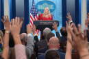 FILE - White House press secretary Karoline Leavitt speaks with reporters in the James Brady Press Briefing Room at the White House, July 23, 2026, in Washington.