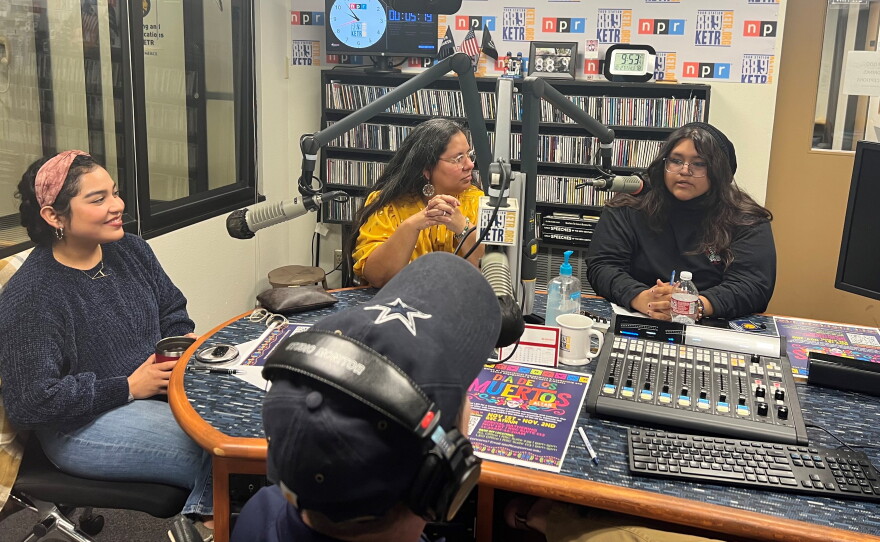 Alicia Garcia Wong, at left, Hermila Cuevas, and Valeria Vasquez Mondeoza joined Texas A&M University-Commerce's Dr. Fred Fuentes and KETR's Mark Haslett during the Oct. 27 live broadcast of KETR's North By Northeast. 