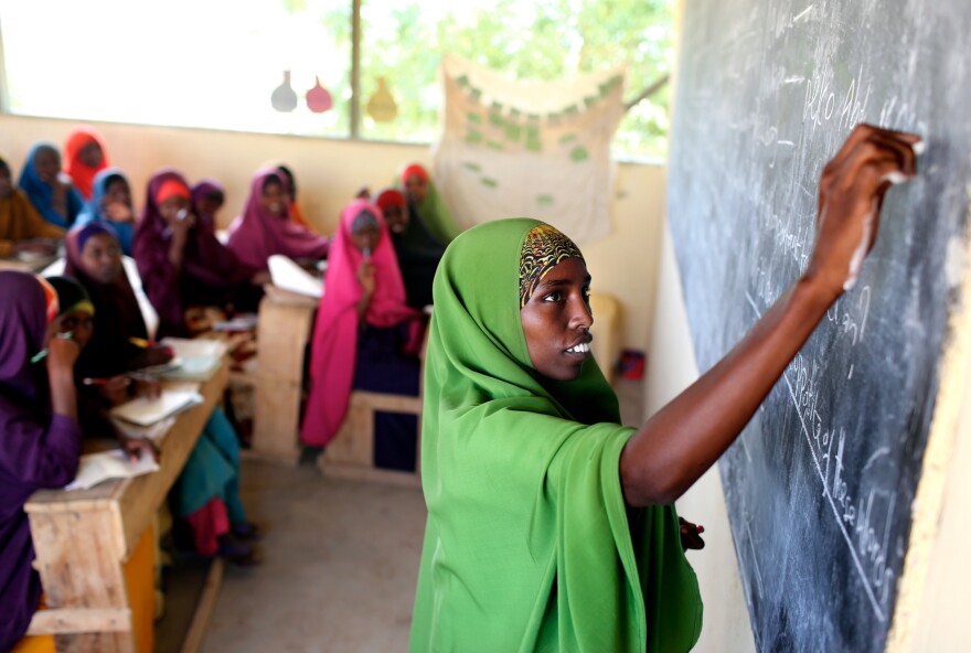 Deko Abdi Ismal, 19, teaches at a school in the Dadaab refugee camp in Kenya. The education and work experience that residents gain are a boon in the job market in Somalia.