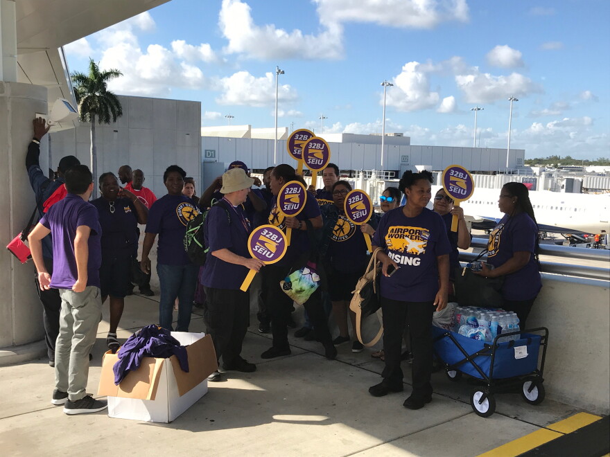 Contracted workers at Fort Lauderdale-Hollywood International Airport have been protesting for a living wage increase in Broward County.  Some of them had to work on Thanksgiving. 