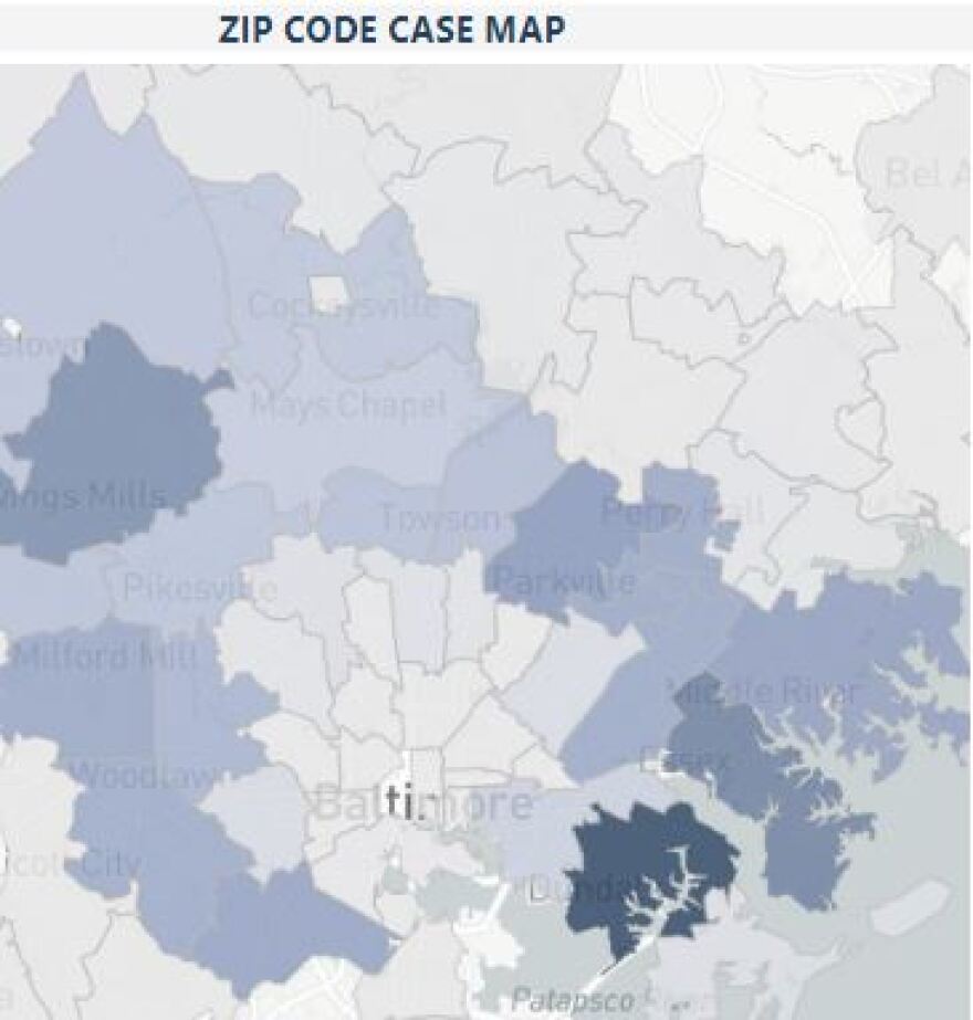 A map of crime across Baltimore County shows Essex as the highest concentration.