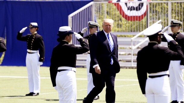 FILE: President Donald Trump arrives to speak to graduating cadets at the United States Coast Guard Academy in New London, Connecticut May 17, 2017.