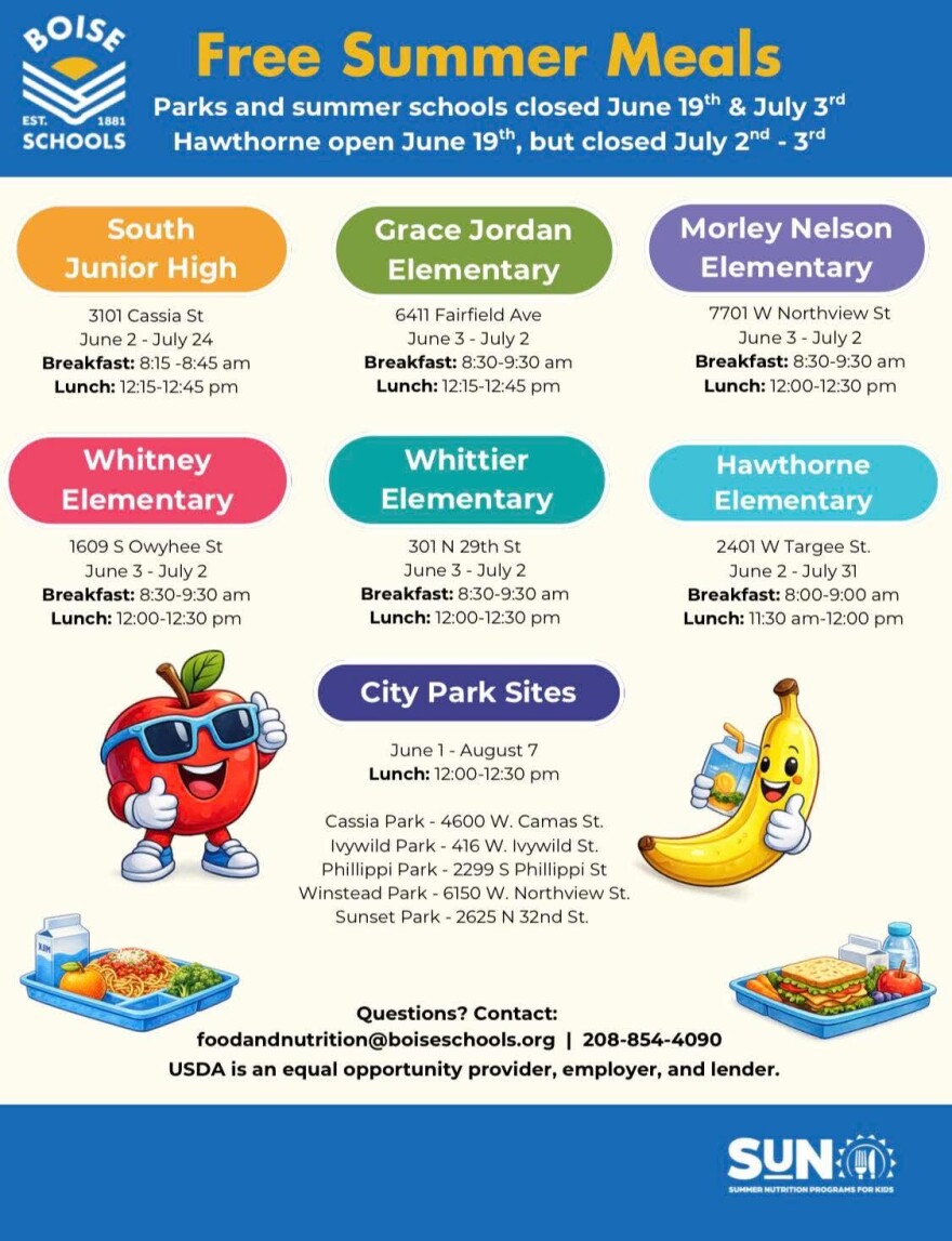 Free summer meal locations calendar