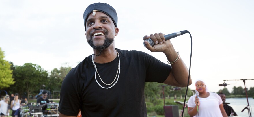 Chaka of Riders Against the Storm at KUTX's Rock the Park concert series at Mueller Lake Park in 2018.