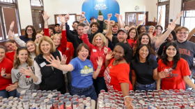 Leadership and staff from Public Service and Outreach, the Office of Service-Learning and Athens Community Council on Aging bag groceries for Turkeypalooza with PSO Student Scholars. (Photo by Beth Anne DeKeizer)