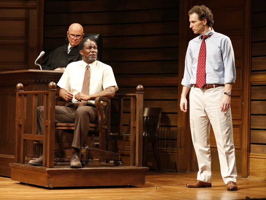 Fred Dalton Thompson, John Douglas Thompson and Sebastian Arcelus in a scene from the Broadway adaptation of <em>A Time to Kill</em>.