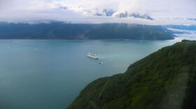 A cruise ship in Disenchantment Bay near Yakutat in July 2026.