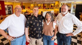 Jeff Miller, left, and his brother Jay, right, will take over ownership of the famed Doo-Dah Diner from founders Patrick and Timirie Shibley. The Millers are the owners of Wichita’s Five Guys Burgers & Fries restaurants.