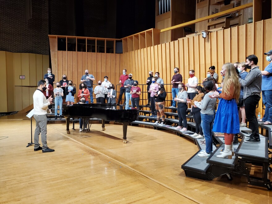 Fahad Siadat rehearsing with NIU groups as part of his residency