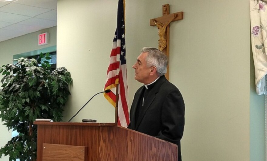 Bishop Ronald Gainer of the Roman Catholic Diocese of Harrisburg speaks about child sex abuse at the diocese. (Photo by Lisa Wardle/WITF)