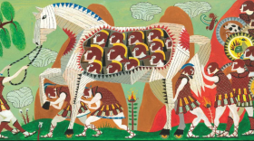 The cover of a recent book version of The Odyssey for children, published by Candlewick Press, with illustrations by Neal Packer.