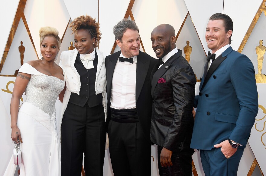 Mary J. Blige (from left), Dee Rees, Jason Clarke, Rob Morgan and Garrett Hedlund