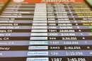 The arrivals board at ABIA showing a number of different flights from airlines like Southwest, United and Delta
