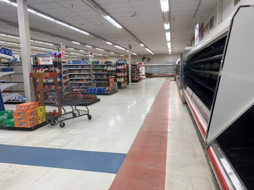 The empty deli counter and bare shelves of the Inez, KY, IGA.