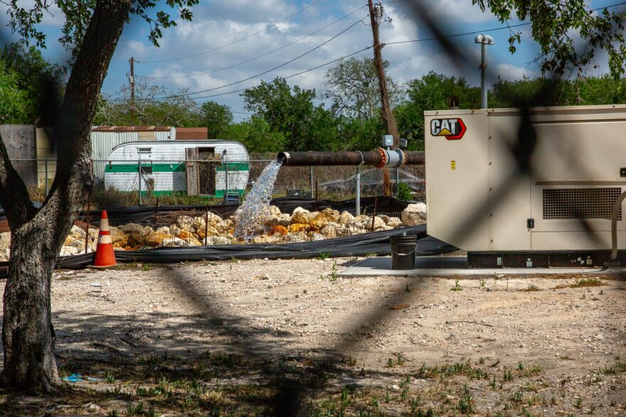 A well at Corpus Christi’s western wellfield pumps water into the Nueces River on March 31.