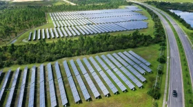 aerial view of a solar farm