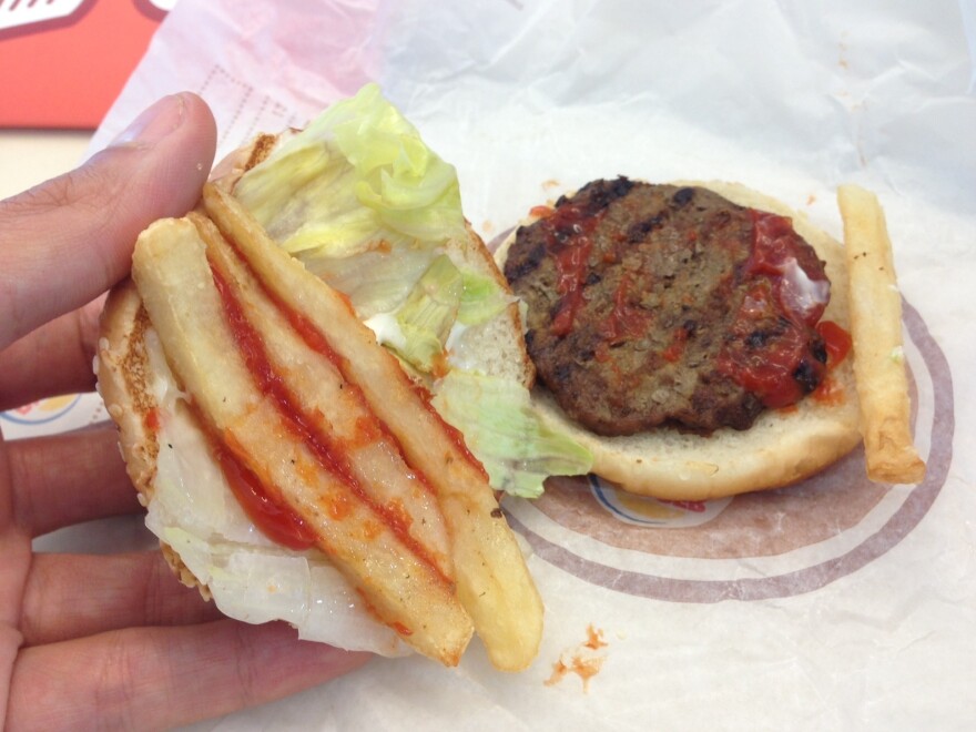 Probably not inspired by a workplace accident in which someone lost four fingers while making a burger.