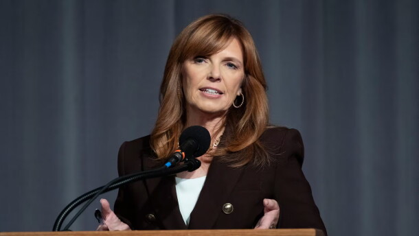 Republican state Sen. Christine Drazan, during the gubernatorial debate in Eugene, Ore., at the University of Oregon, on Thursday, Oct. 1, 2026.