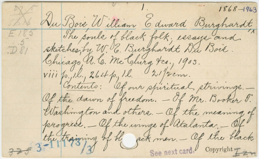 The Library of Congress card for W.E.B. Du Bois' <em>The Souls of Black Folk: Essays and Sketches.</em>