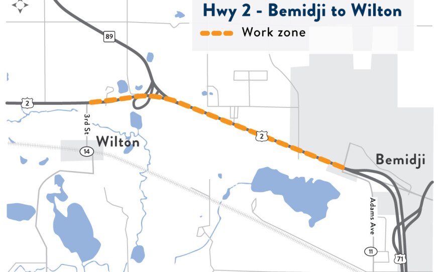  Map showing work zone on Hwy 2