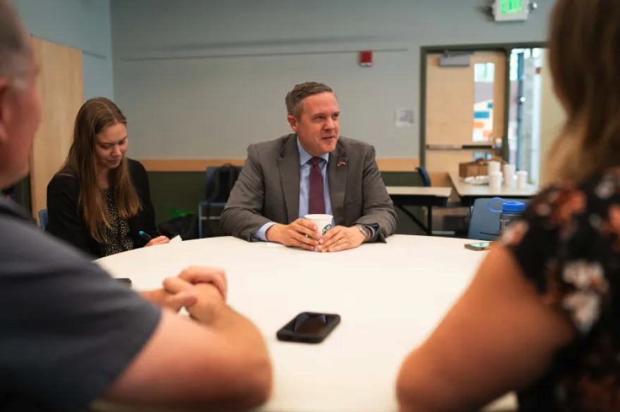 U.S. Rep. Jeff Hurd meets with constituents at a library in Glenwood Springs, Colorado, on Aug. 17, 2026.